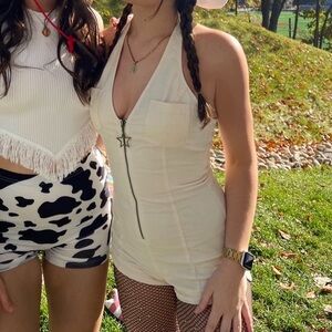 Urban Outfitters Tan Corduroy Zip up Romper